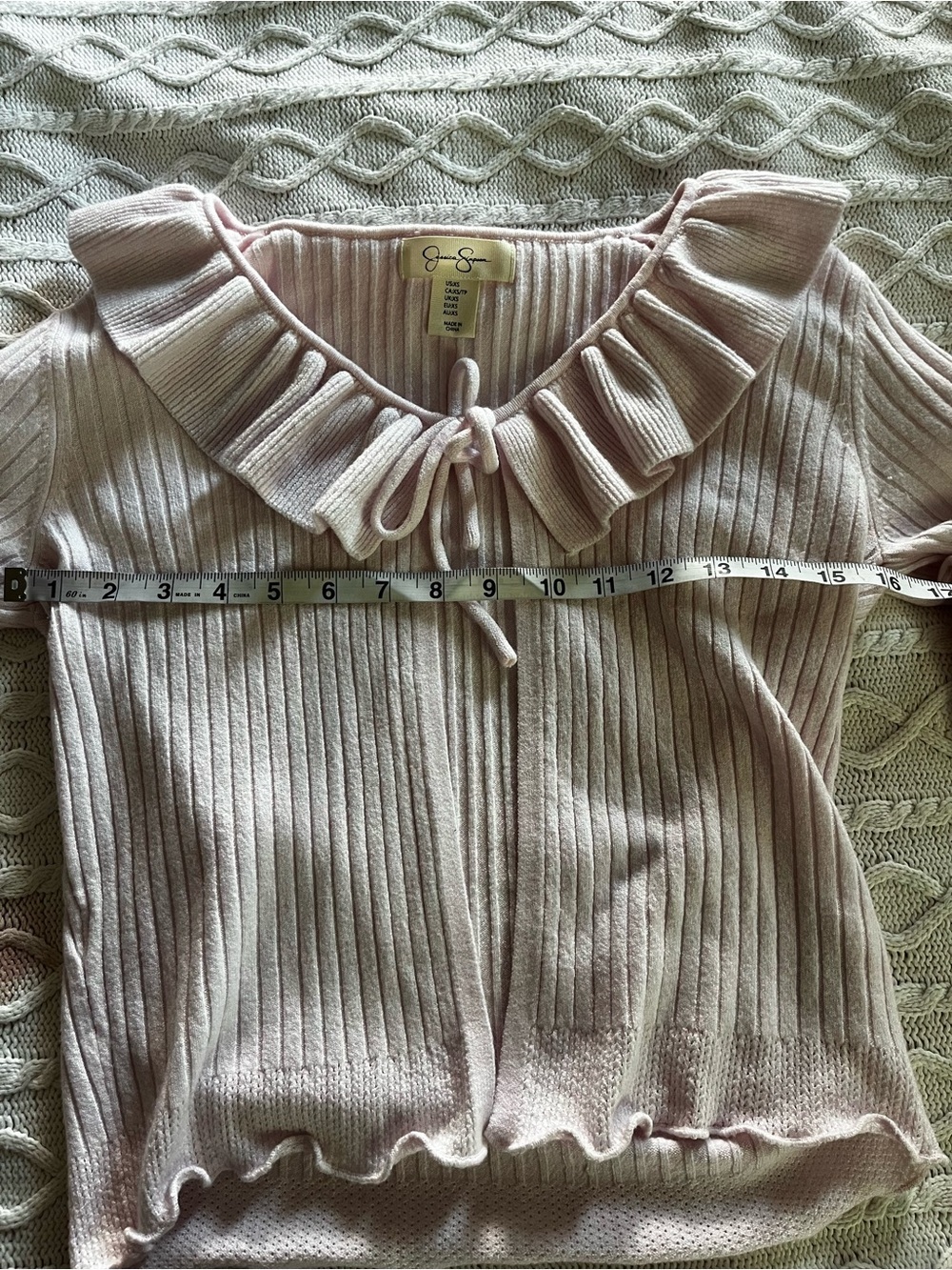 Jessica Simpson Ruffled Collar Ribbed Cardigan - Light Pink- Size XS - Picture 3 of 8